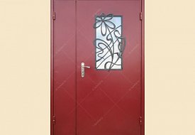 Дверь перегородка с окном и ковкой ДО-6 металлическая
